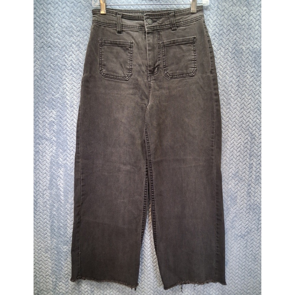 OAT New York Charcoal Gray Wide Leg Cropped Jeans Raw Hem Size 4/27 Boho Hippie